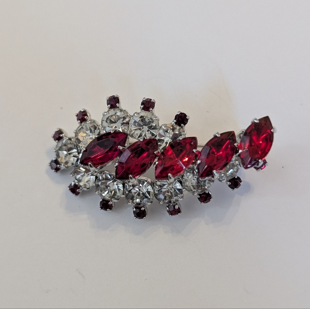 Red and Clear Rhinestone Brooch